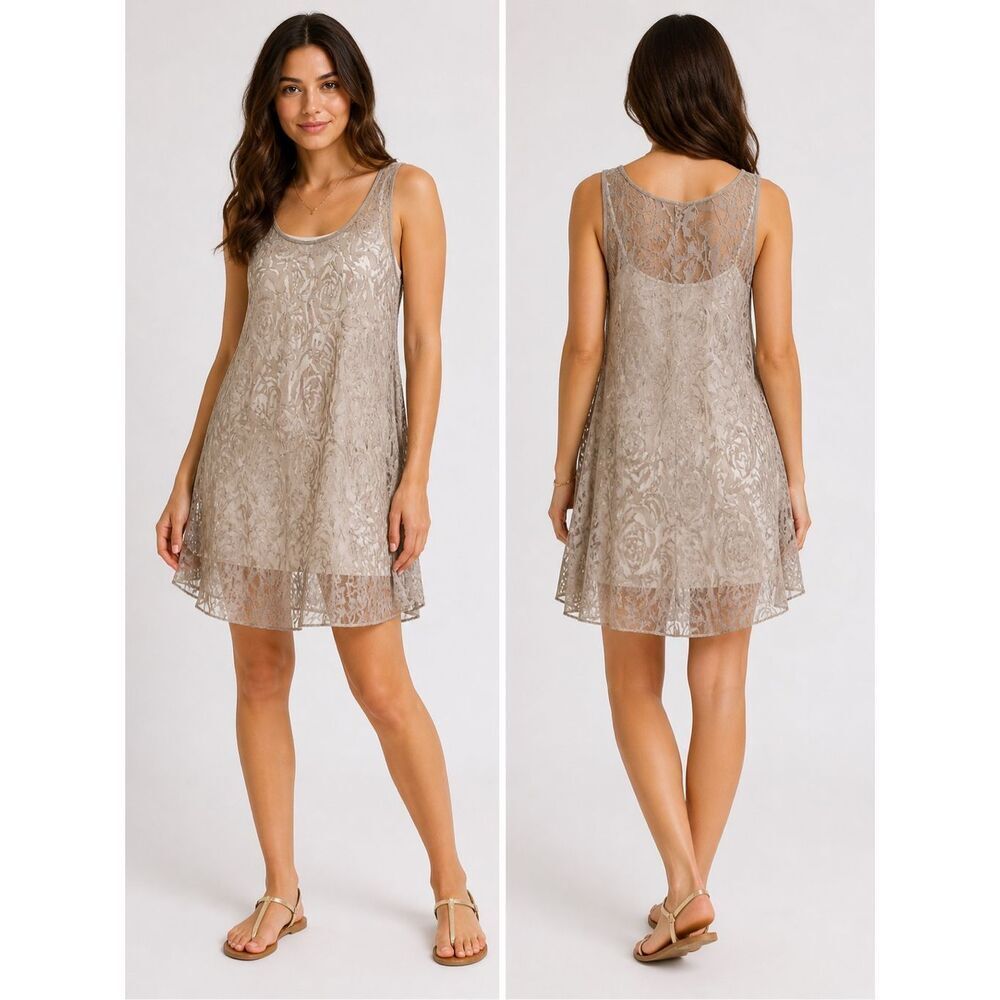 NWT Clochard Sheer Floral Tunic Beige Sleeveless Flowy Italy MLX One Sz EU/ M US